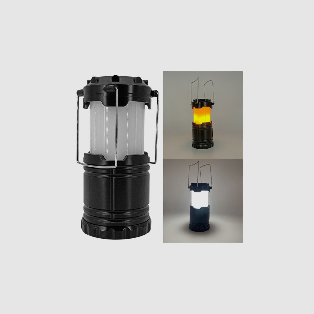 Campinglaterne mit Flammeneffekt 2-in-1 - Batteriebetrieb (3xAA), klein und handlich