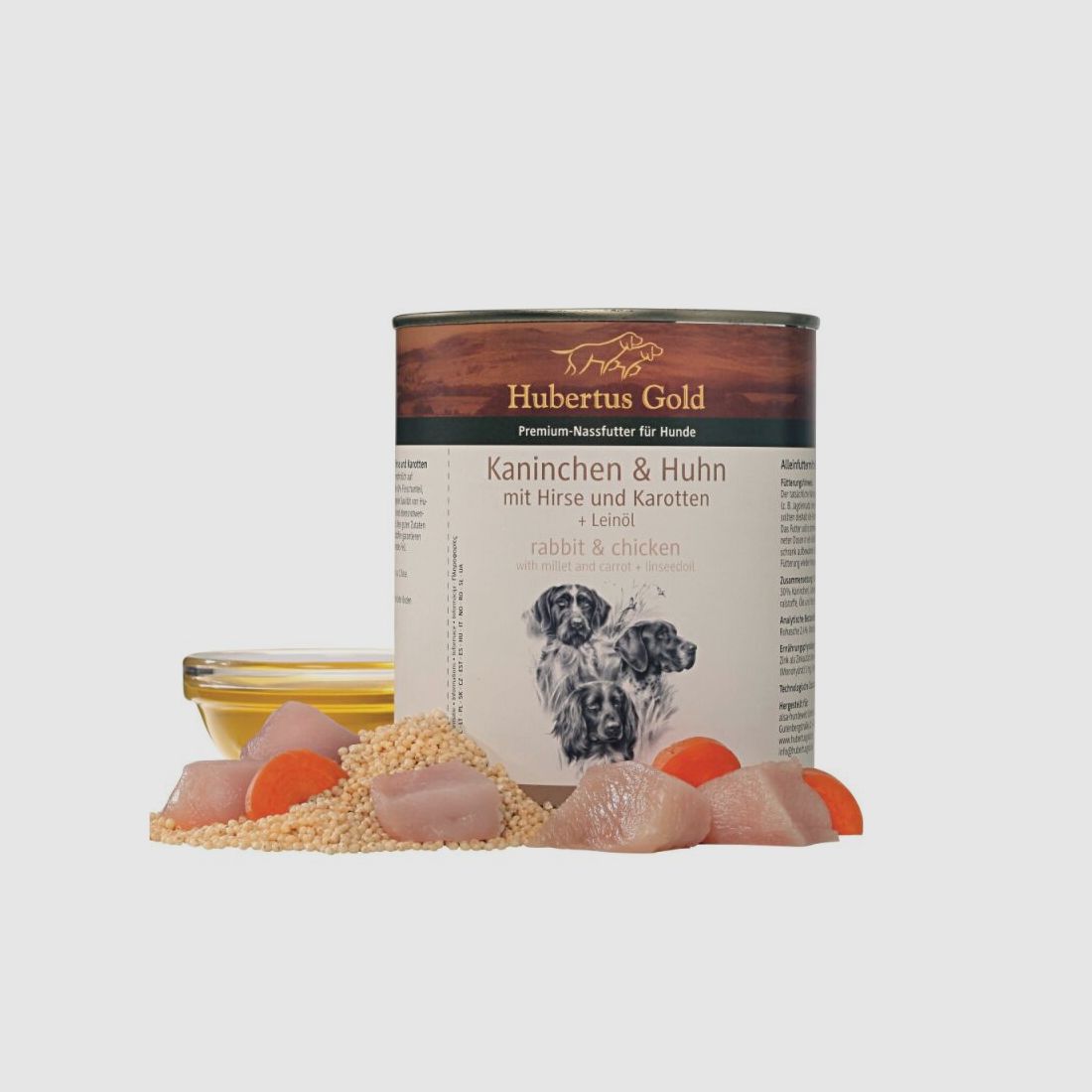 Hubertus Gold Premium-Nassfutter Kaninchen & Huhn mit Hirse und Karotten + Leinöl 800g