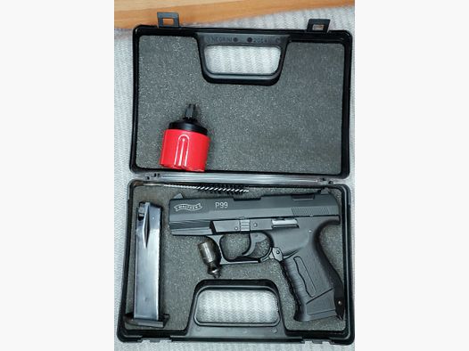 Walther P99 Schreckschuss Pistole 9mm P.A.K. (PTB 762) mit Multiabschussbecher