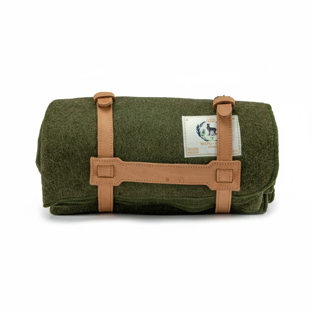 Plaid en laine XL 213 cm x 154 cm avec sangle de transport en cuir