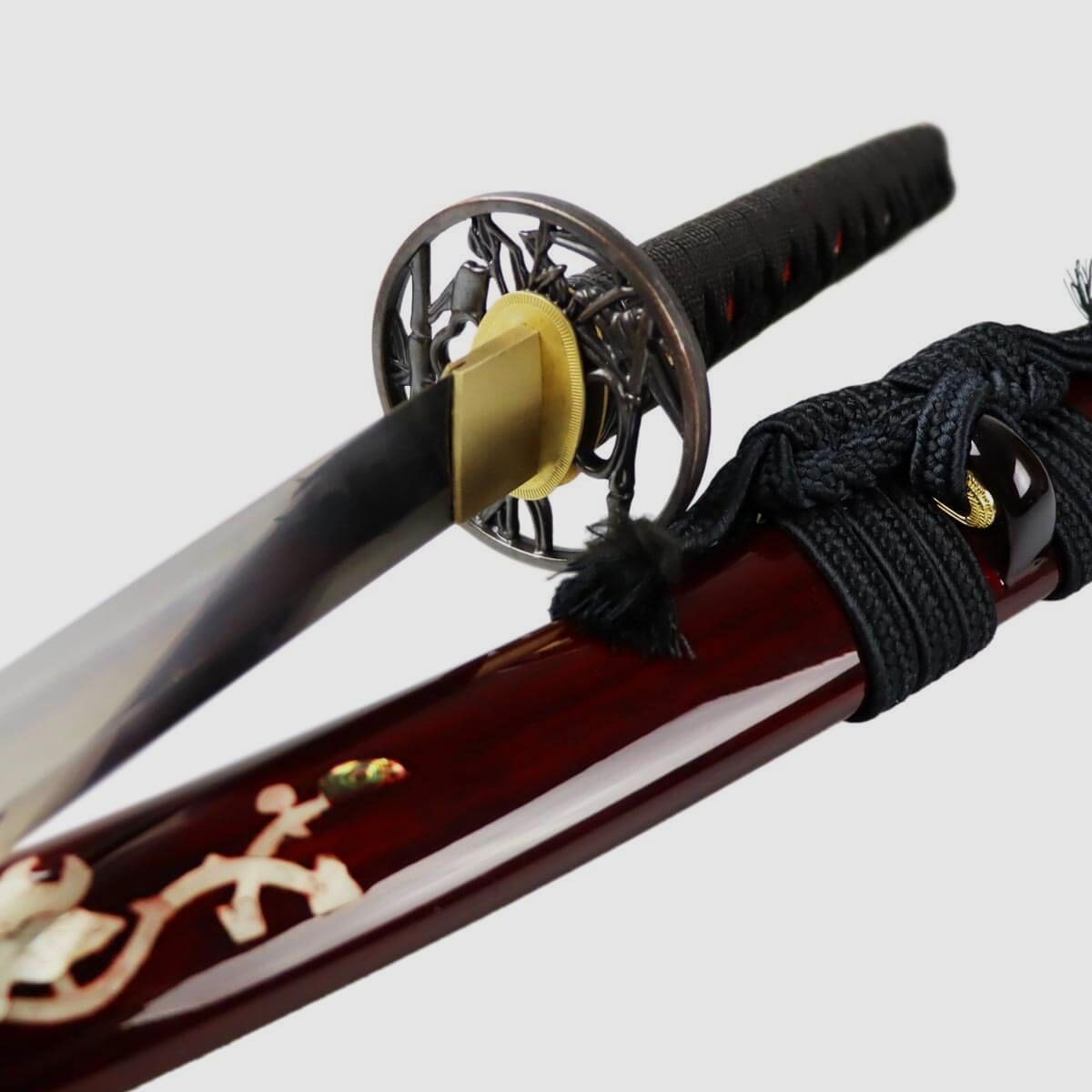 Wakizashi de Acero 1095 Cuchilla Niku con Elaborada Incrustación en Saya