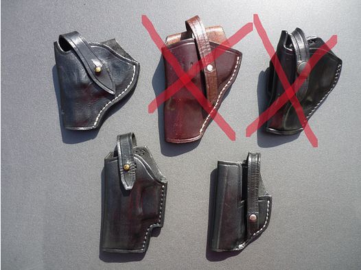 HKDesign Holster Art. Nr. 002: kleine Einfachholster mit Sicherheitsriemen - für: RG 56 / 59. , RG 300, Reck 65 - alle für Linkshänder - siehe Fotos