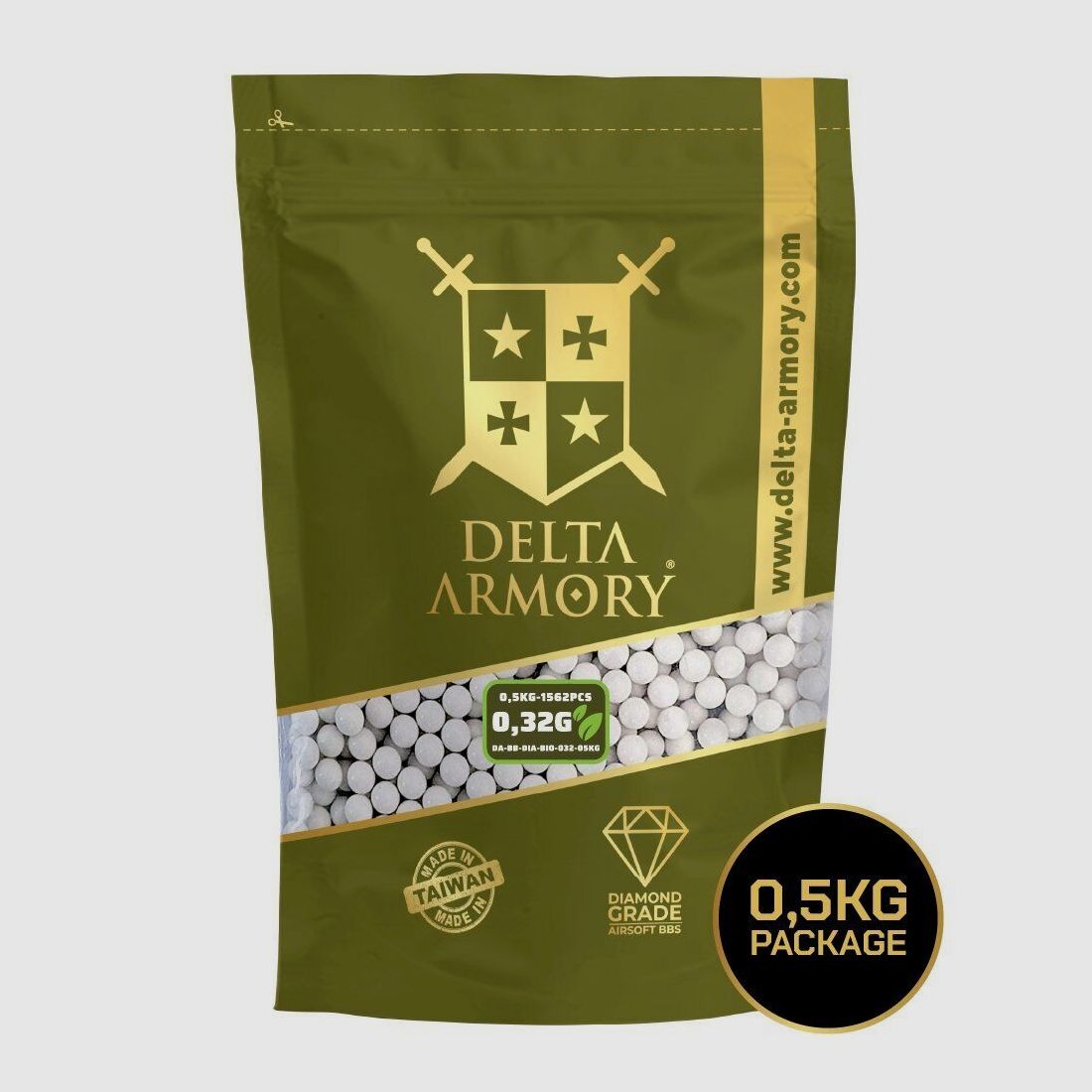 Airsoft Bio BB´s Kaliber 6mm - 0.32g Delta Armory Diamond Edition Weiss 1.562 Stück