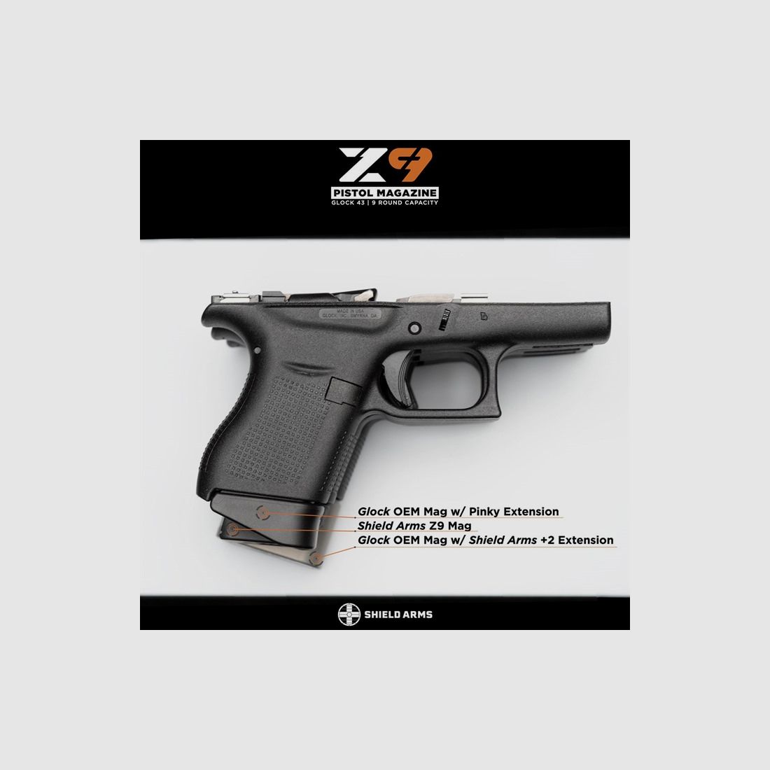 SHIELD ARMS Z9 9MM LUGER 9 NABOJOWY MAGAZYNEK DO GLOCKA 43 CZARNY, zdjęcie 3 z 5
