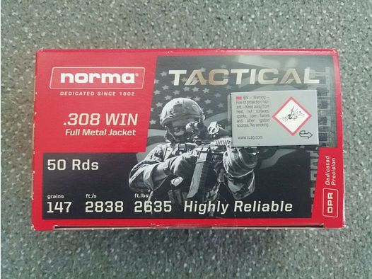 NORMA .308 Win FMJ TÁCTICO 147 grs.