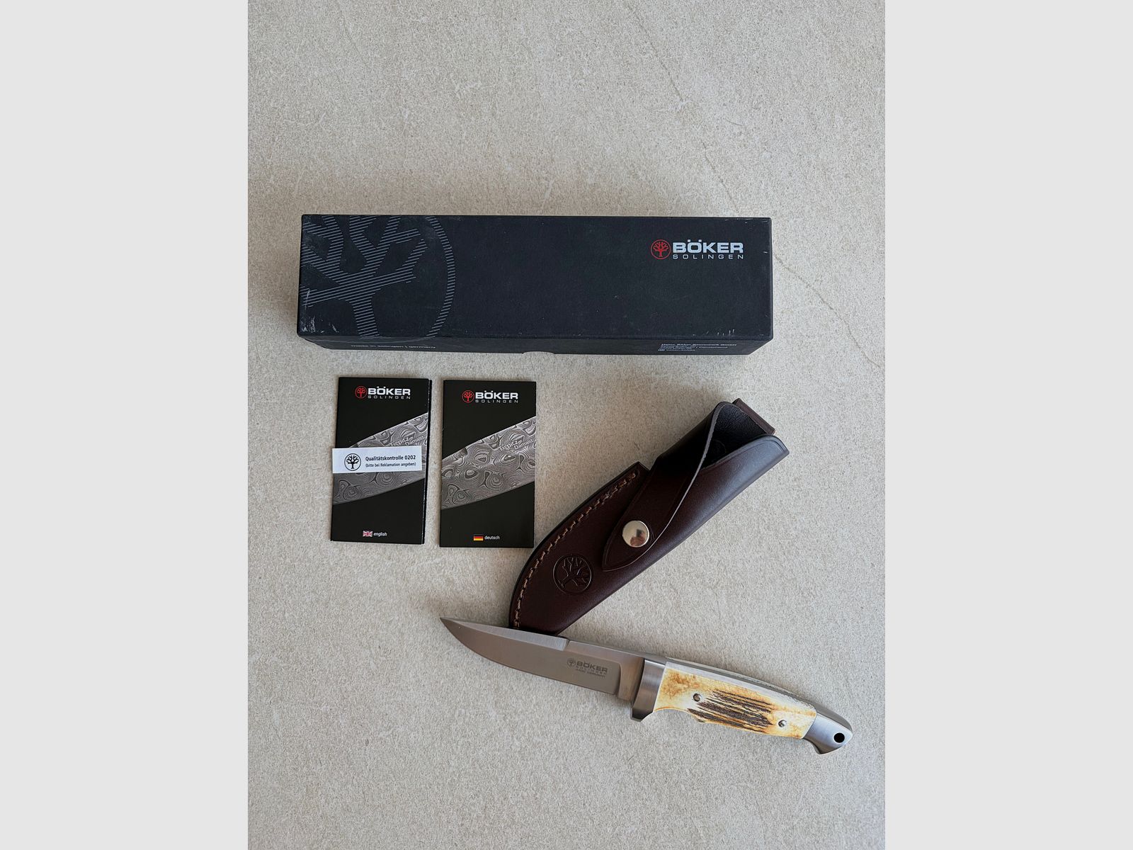 Böker hunting knife stag horn | like new | original packaging | leather sheath | Made in Germany