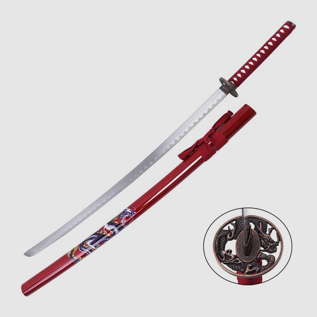 Katana Megami Rot mit farbigen Drachenmotiv