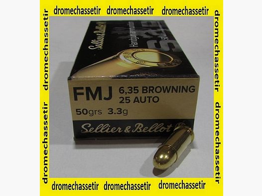 Boite de 50 cartouche Sellier Bellot cal 25 ACP 50 Grains FMJ