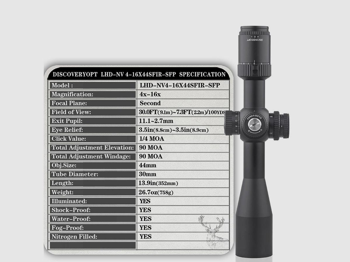 DISCOVERYOPT LHD-NV 4-16X44SFIR FFP lunette de visée + montage, image 6 sur 8