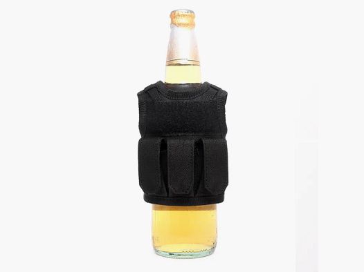 Mini Tactical Schutzweste mit Fronttsachen für Bierflasche / Weinflasche / Thermosflasche - Schwarz