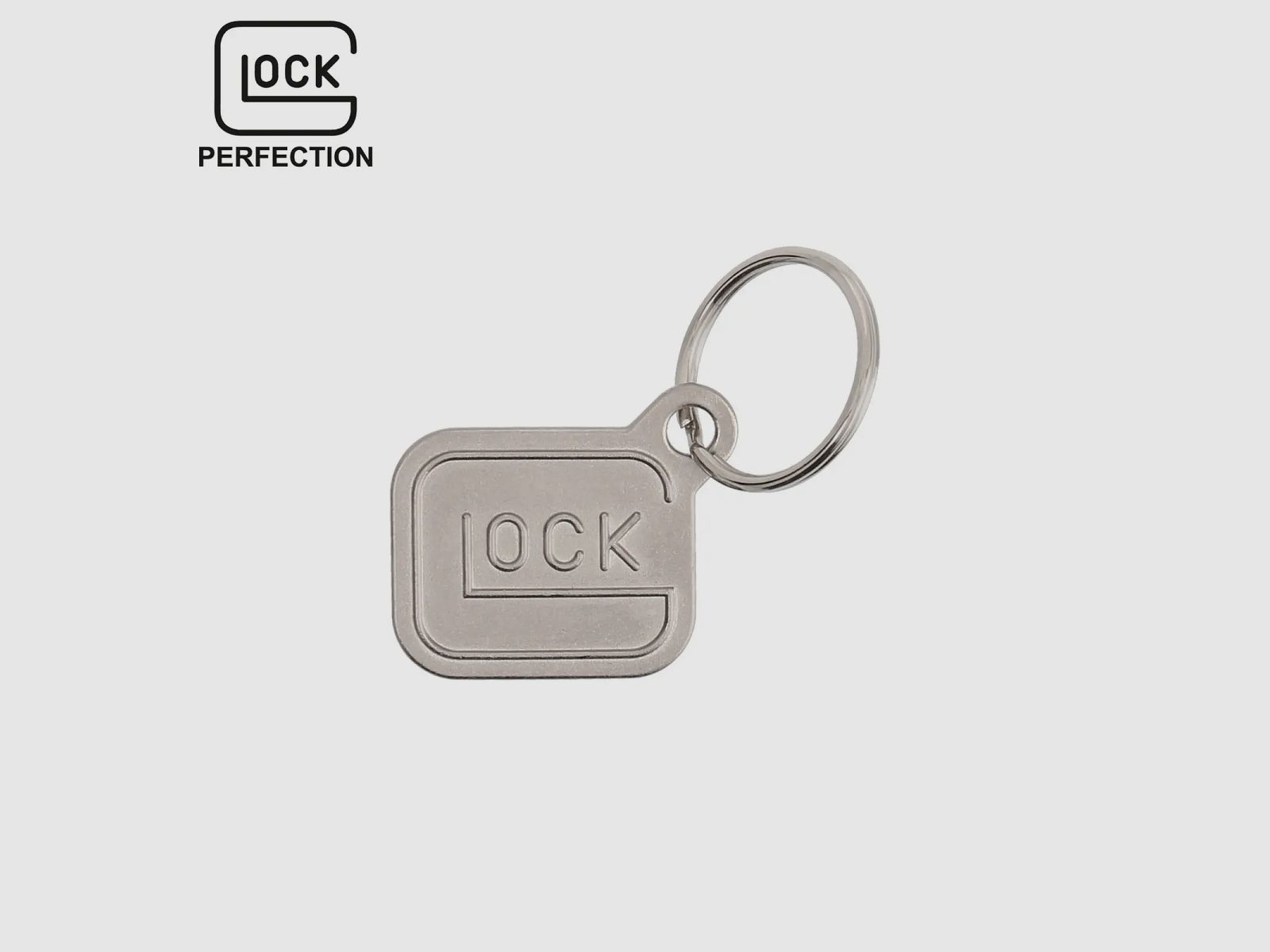 Glock Schlüsselanhänger „Logo“ – Metall vernickelt – Silber – ca. 2,8 × 2,4 cm
