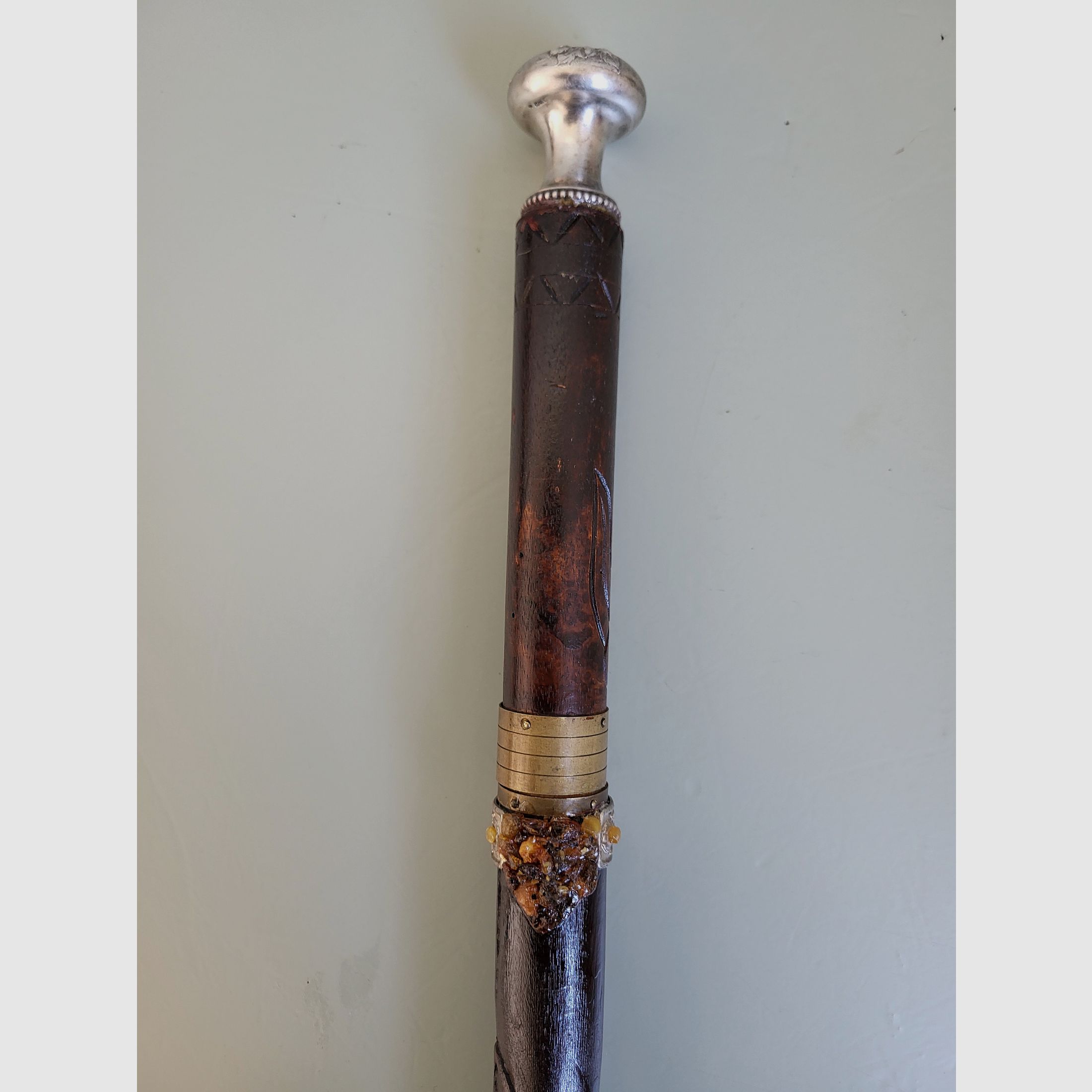 Canne de promenade Art nouveau - argent 800 - avec contenu - ambre - "Bruckmann & Sehne