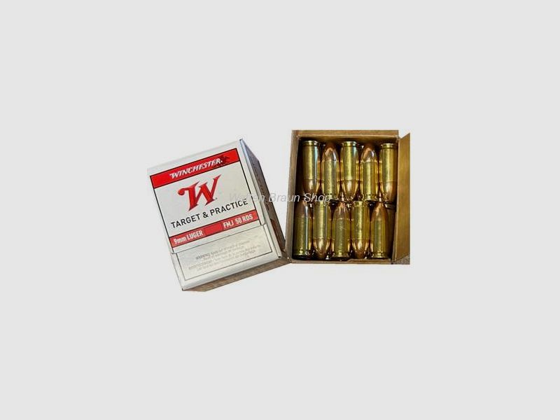 Winchester 9mm Luger volmantel 124 grain / 8g 50 stuks speciale aanbieding !!!