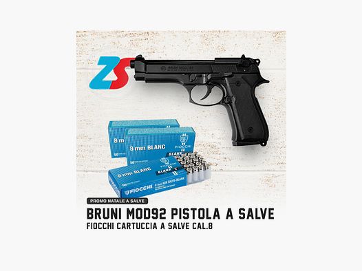 Promo pistola a salve Mod 92 nera cal 8 semiauto + 3 scatole 150 colpi Fiocchi