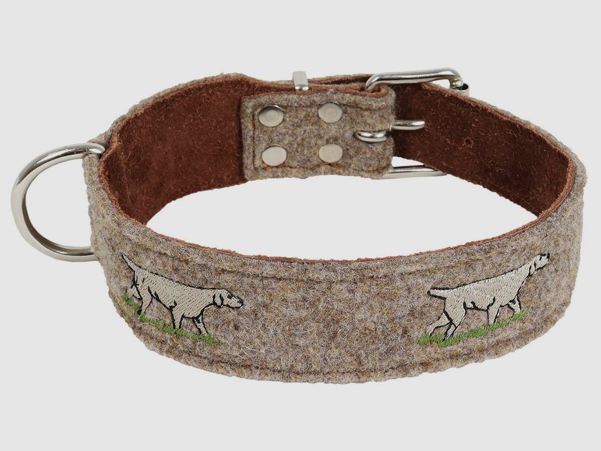 AKAH Hundehalsband mit Adressanhänger Wollfilz und Yakleder