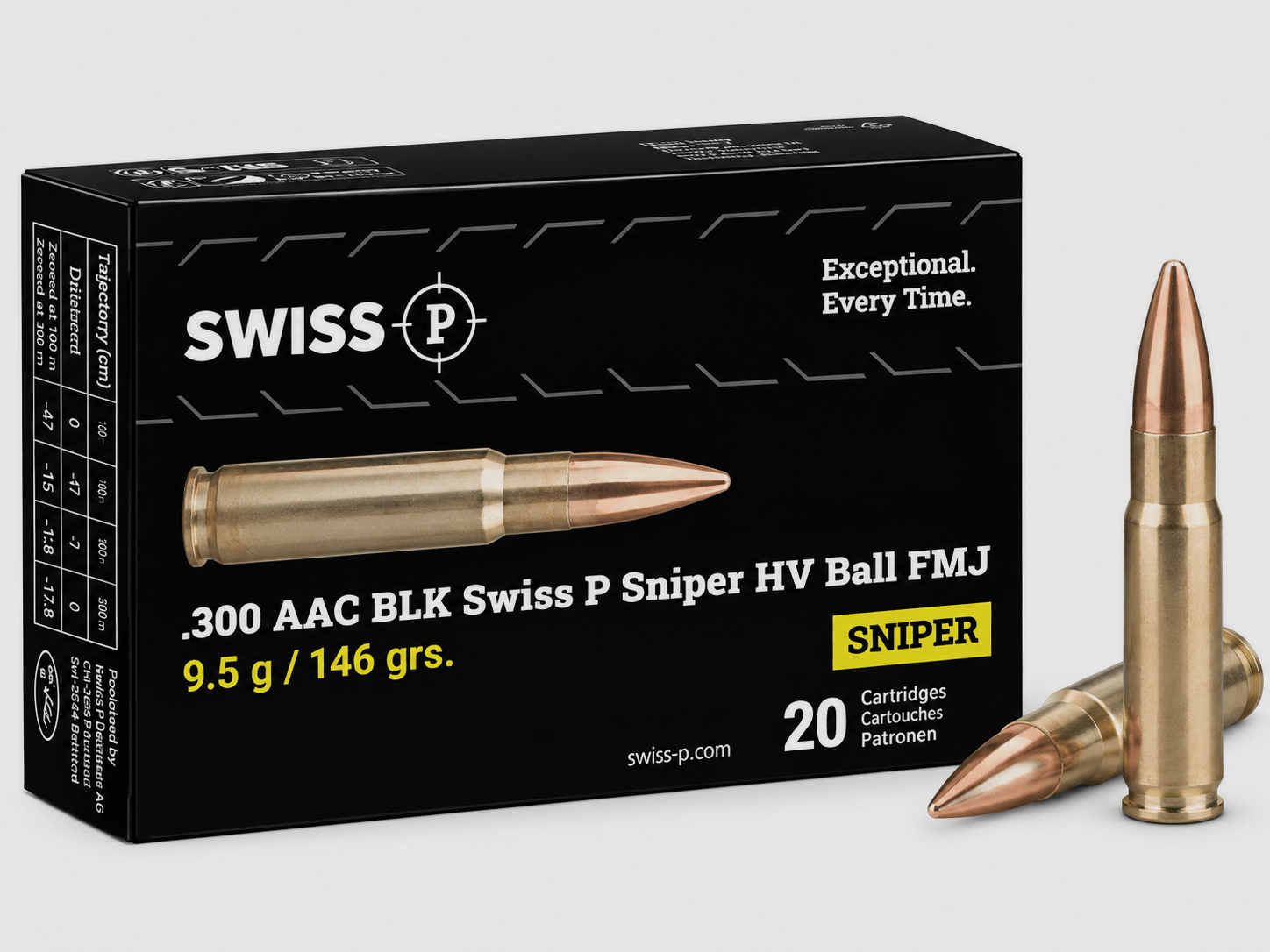 .300 AAC BLK Swiss P Sniper HV Ball – FMJ 9.5g / 146grs. – 20 Stk.