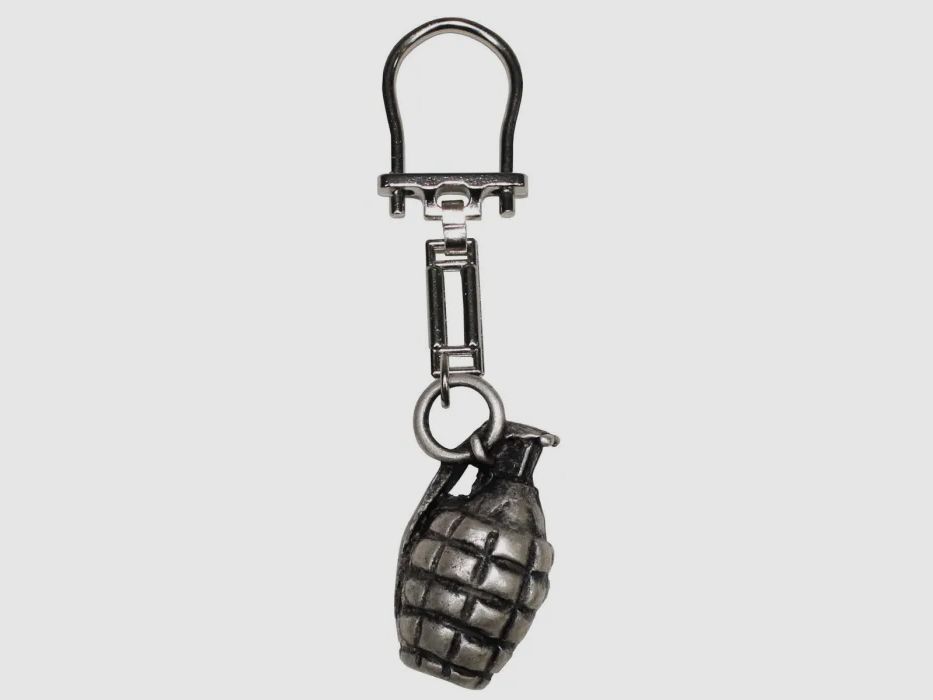 Brelok do kluczy w kształcie granatu - metalowy, srebrny
