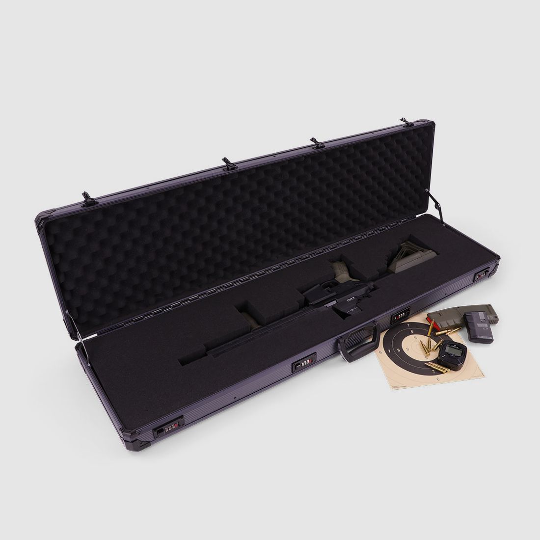 Winter Gewehrkoffer W12 – 119 cm Innenlänge – 1 Langwaffe – 4 Zahlenschlösser – Raster (Grey)