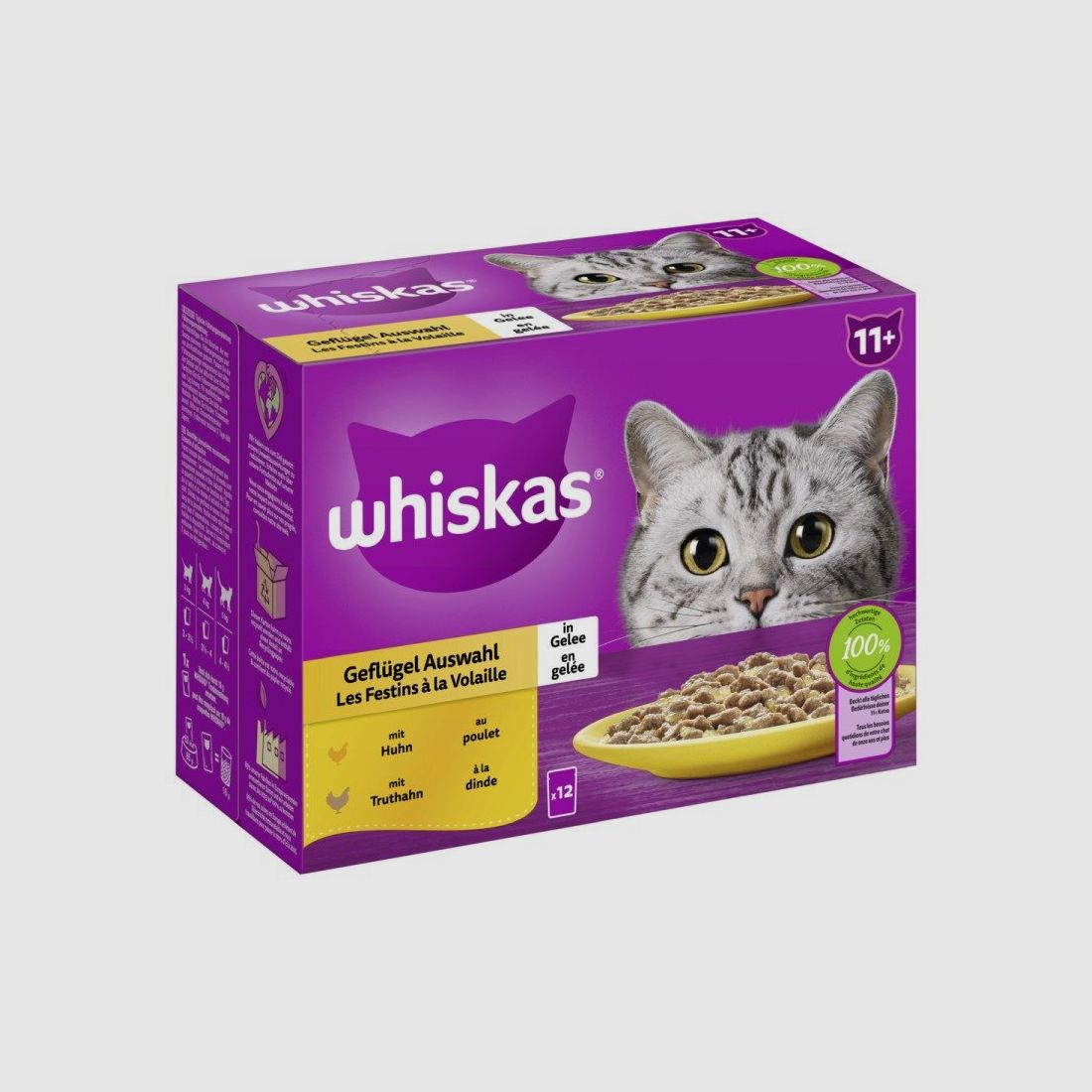 Whiskas Katzen Nassfutter Portionsbeutel in Gelee Multipack 11+ Geflügel Auswahl 4 x 12 x 85 g