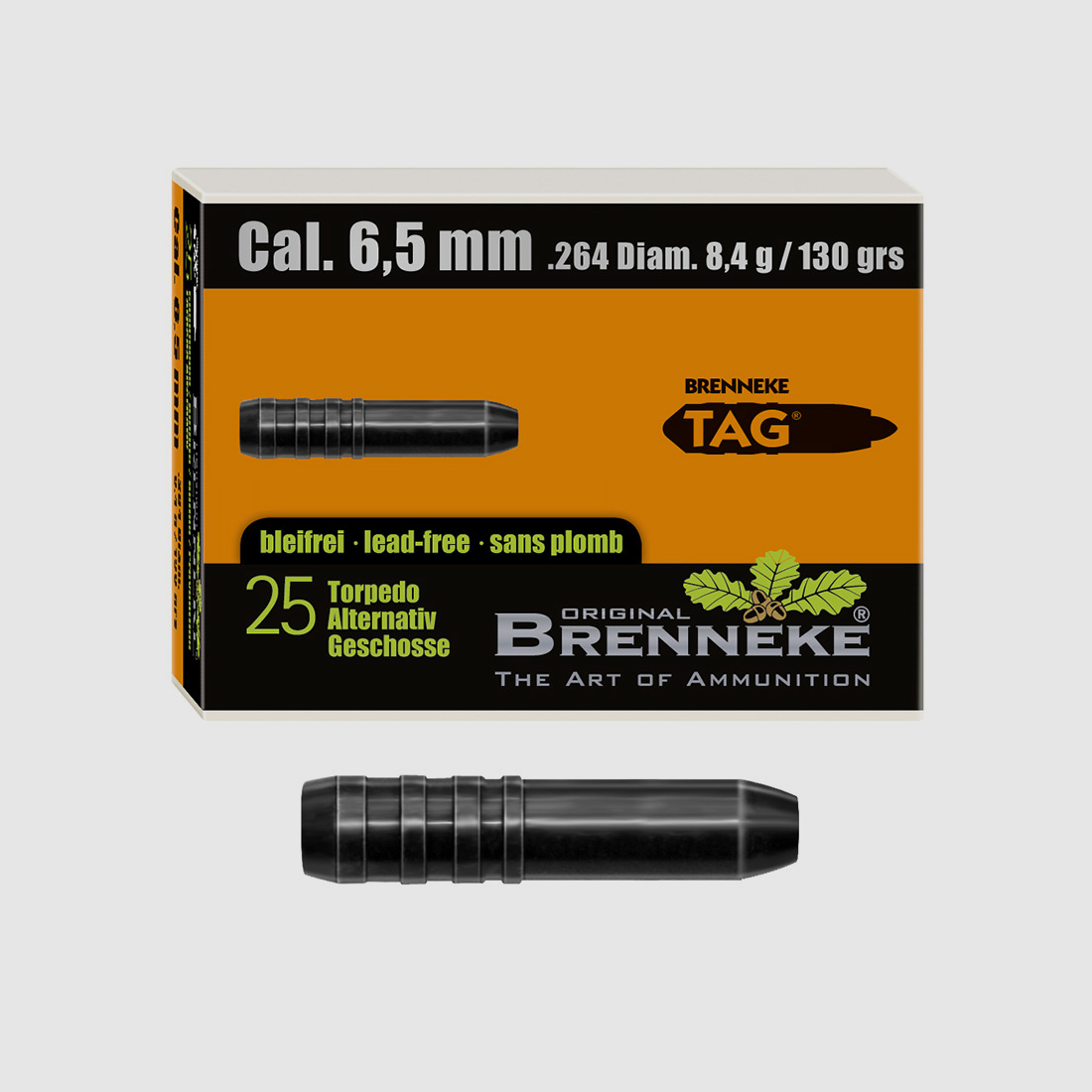 Brenneke Geschoss 6,5mm (.264) TAG 8,4g / 130grs 25 Stück