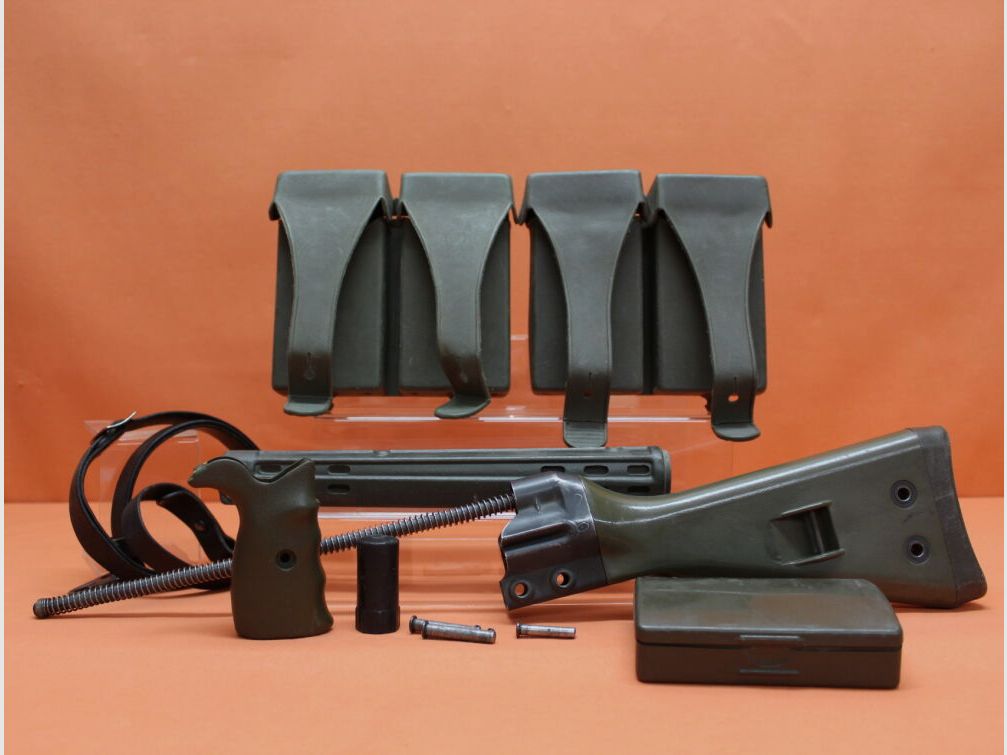BUND SURPLUS Heckler&Koch/H&K HK G3 Komplett-Set oliv BUND H&K Handschutz/Pistolengriff/Schulterstütze/Mag.T.KSt