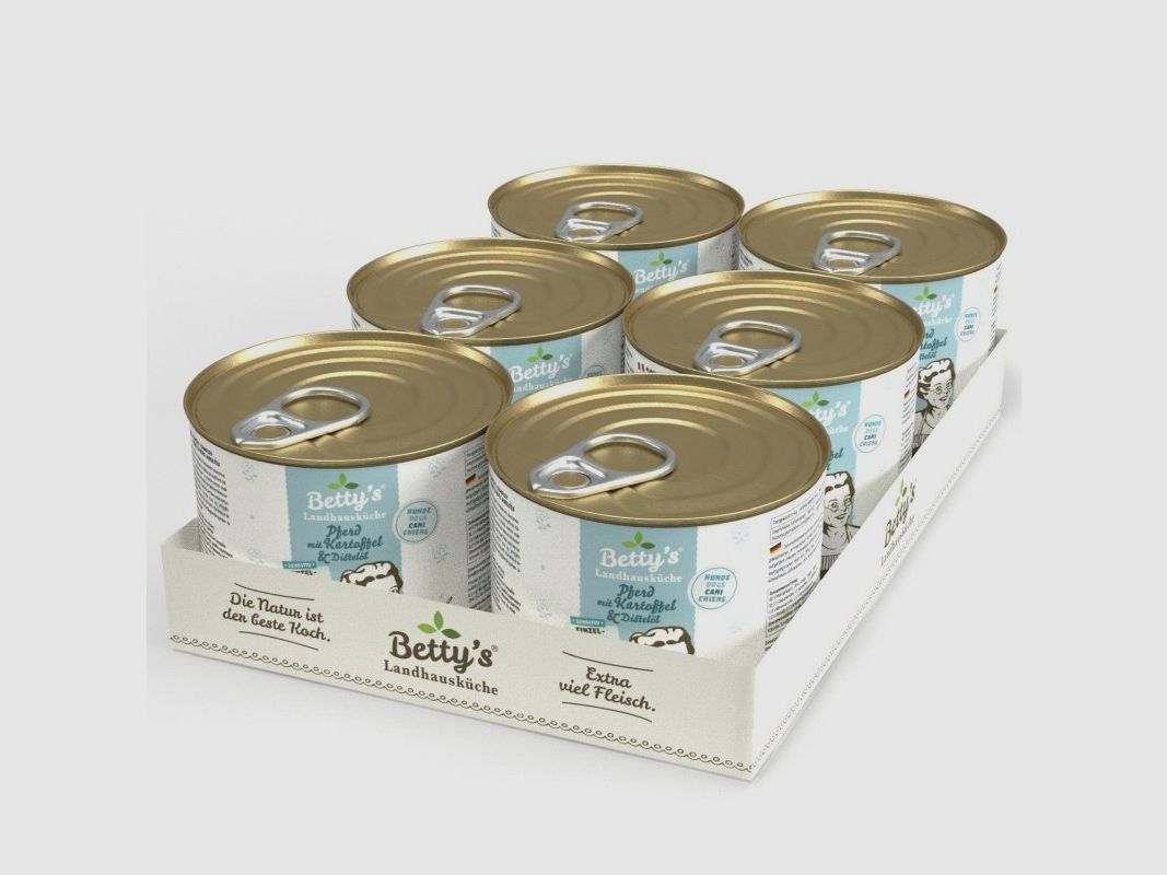 Betty´s Landhausküche Hundefutter Pferd mit Kartoffel & Distelöl 6x 200g