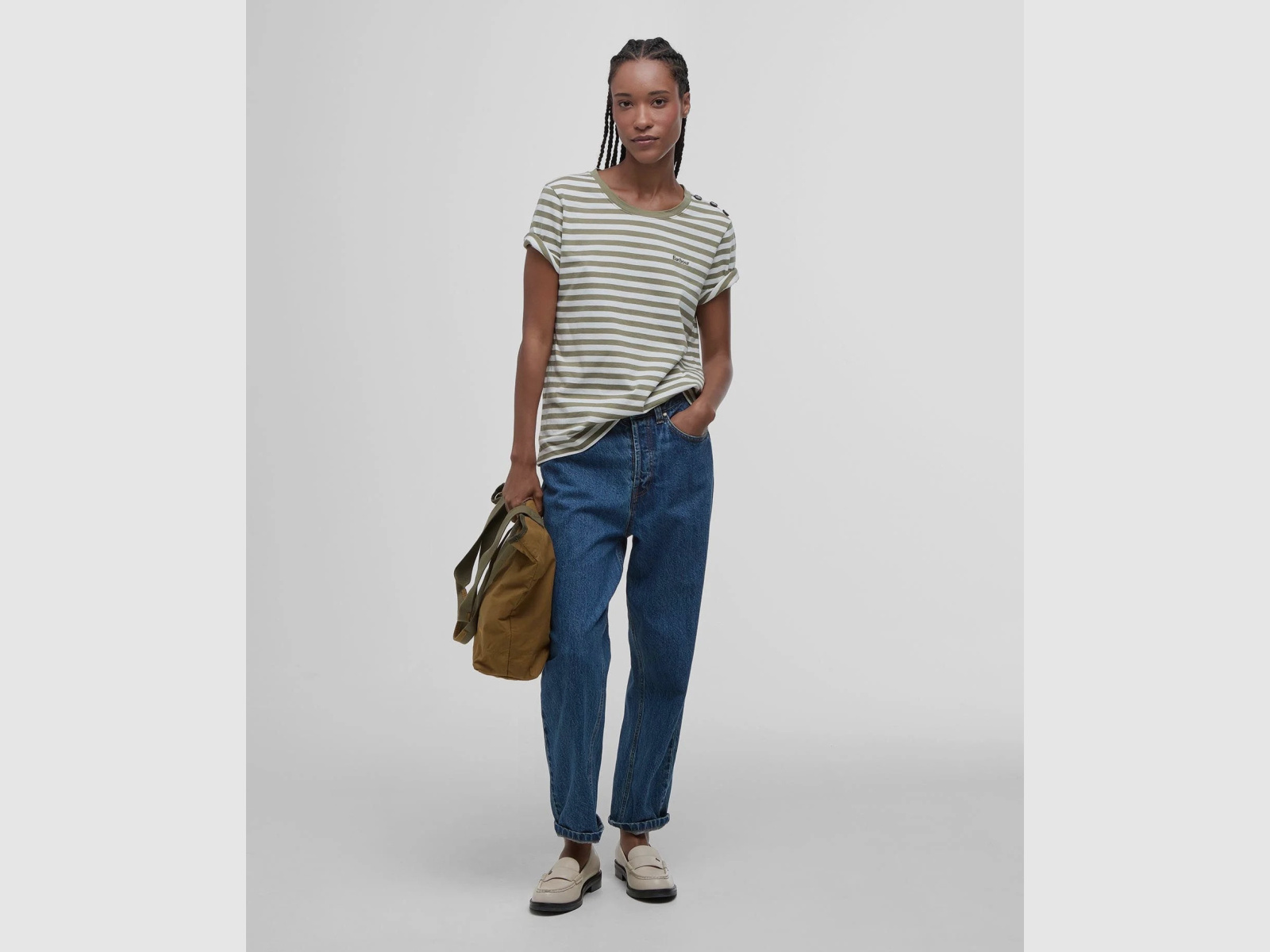 BARBOUR T-Shirt Ferryside Striped Dusky Green