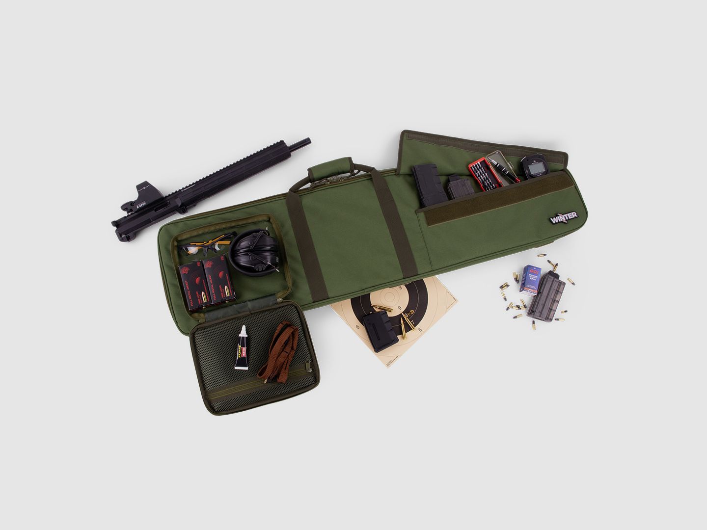 Winter Waffentasche W4 110 cm – wasserabweisend, abschließbar, abnehmbare Rucksackgurte (Forest)