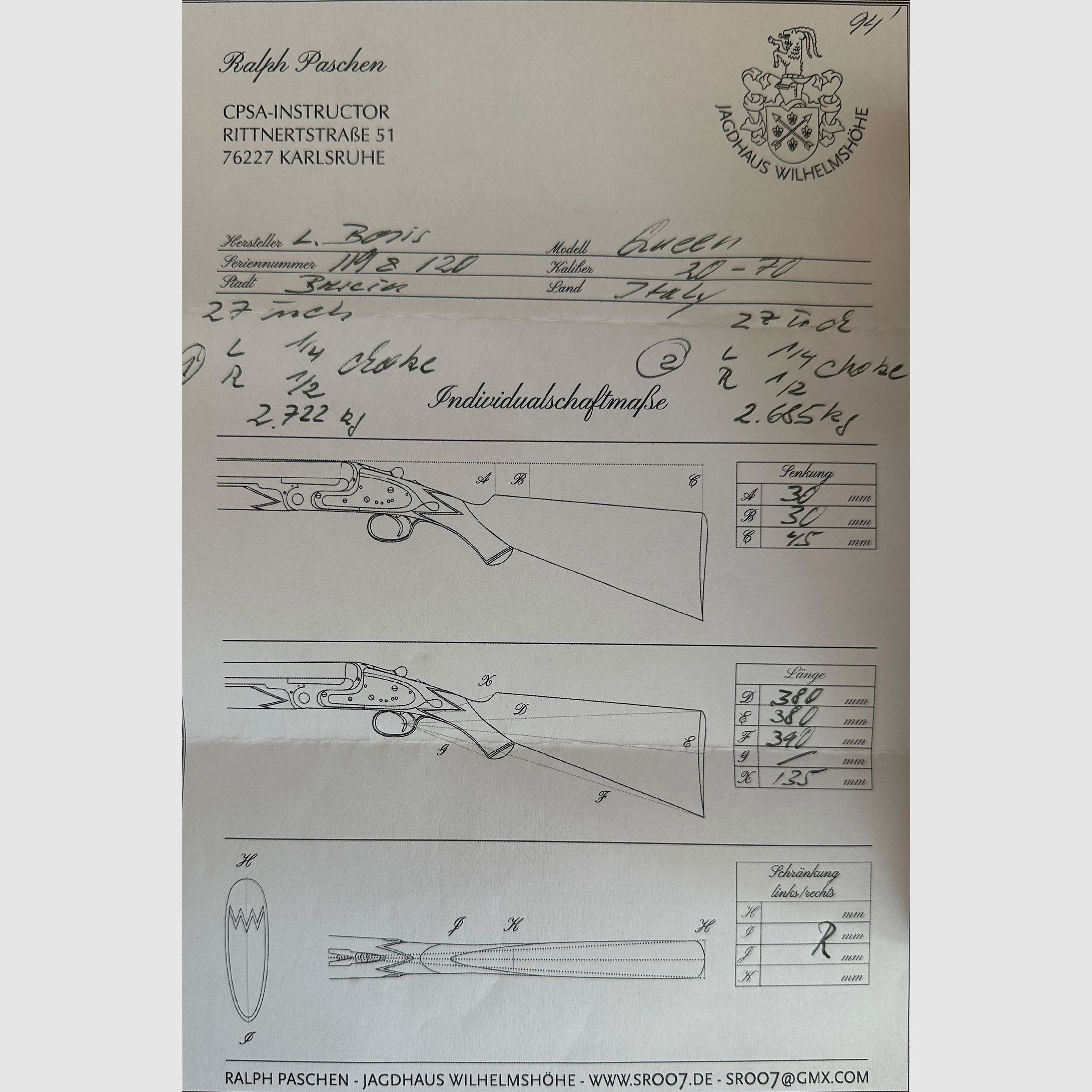 Luciano Bosis Queen - Par de escopetas de cerrojo fino en calibre 20