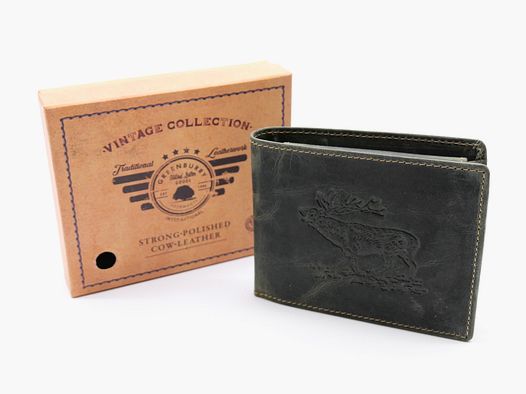 Greenburry leather wallet olive Vintage Animal Collection stag 1705-stag-30