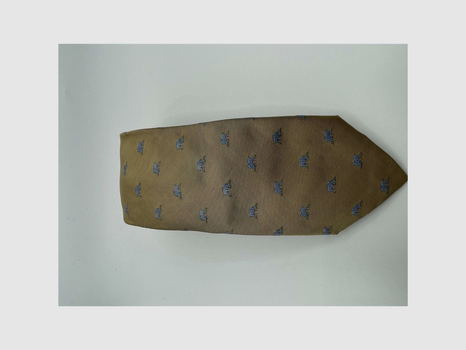 Robert Keyte cravate 100% soie beige motif sanglier bleu