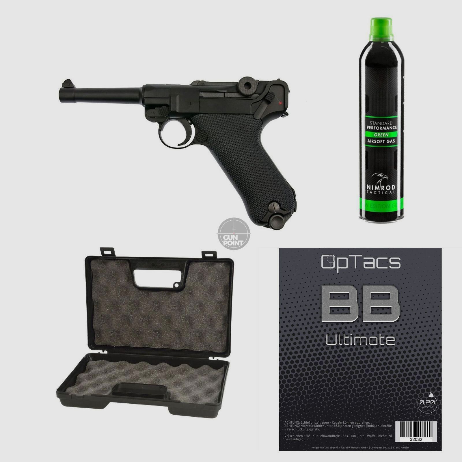 SET !!! Softair - Pistole - WE - P08 Full Metal GBB black - ab 18, ber 0,5 Joule