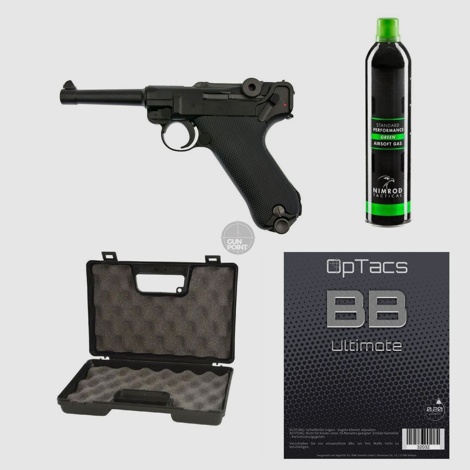SET !!! Softair - Pistole - WE - P08 Full Metal GBB black - ab 18, ber 0,5 Joule