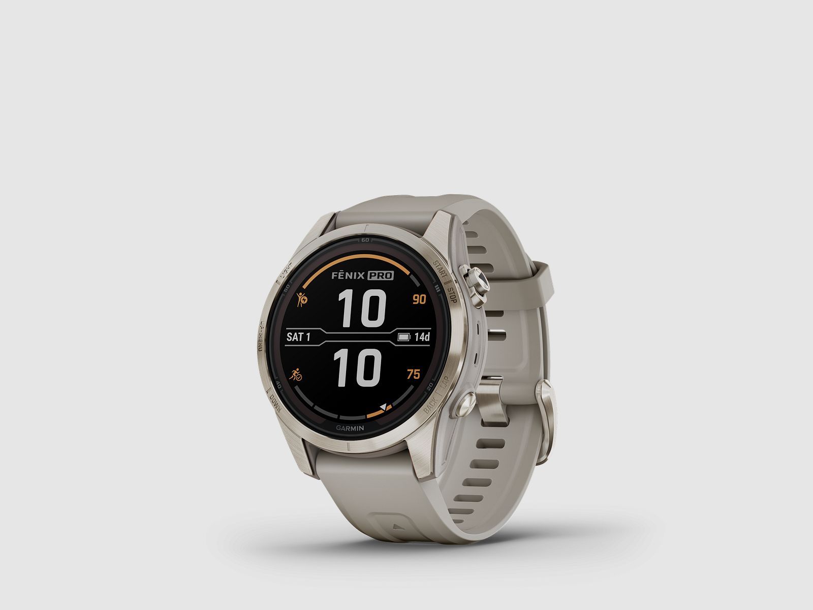 Garmin fēnix® 7S Pro – Sapphire Solar Edition, Beige/Oro chiaro con cinturino in silicone QuickFit® da 20 mm