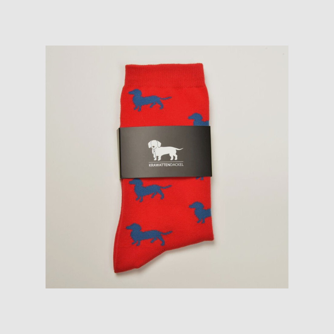 Krawattendackel Damen Socken rot, Dackel blau, Größe 36-40