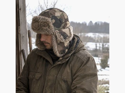Chapka camouflage polyester avec fausse fourrure