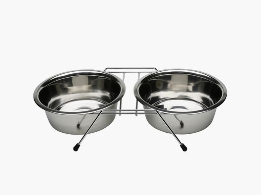 Heim Double bowl stand with chrome steel bowls