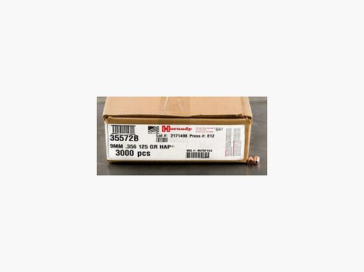 BOX MIT 3000 GESCHOSSEN HORNADY 9MM .356 125 GRS HAP