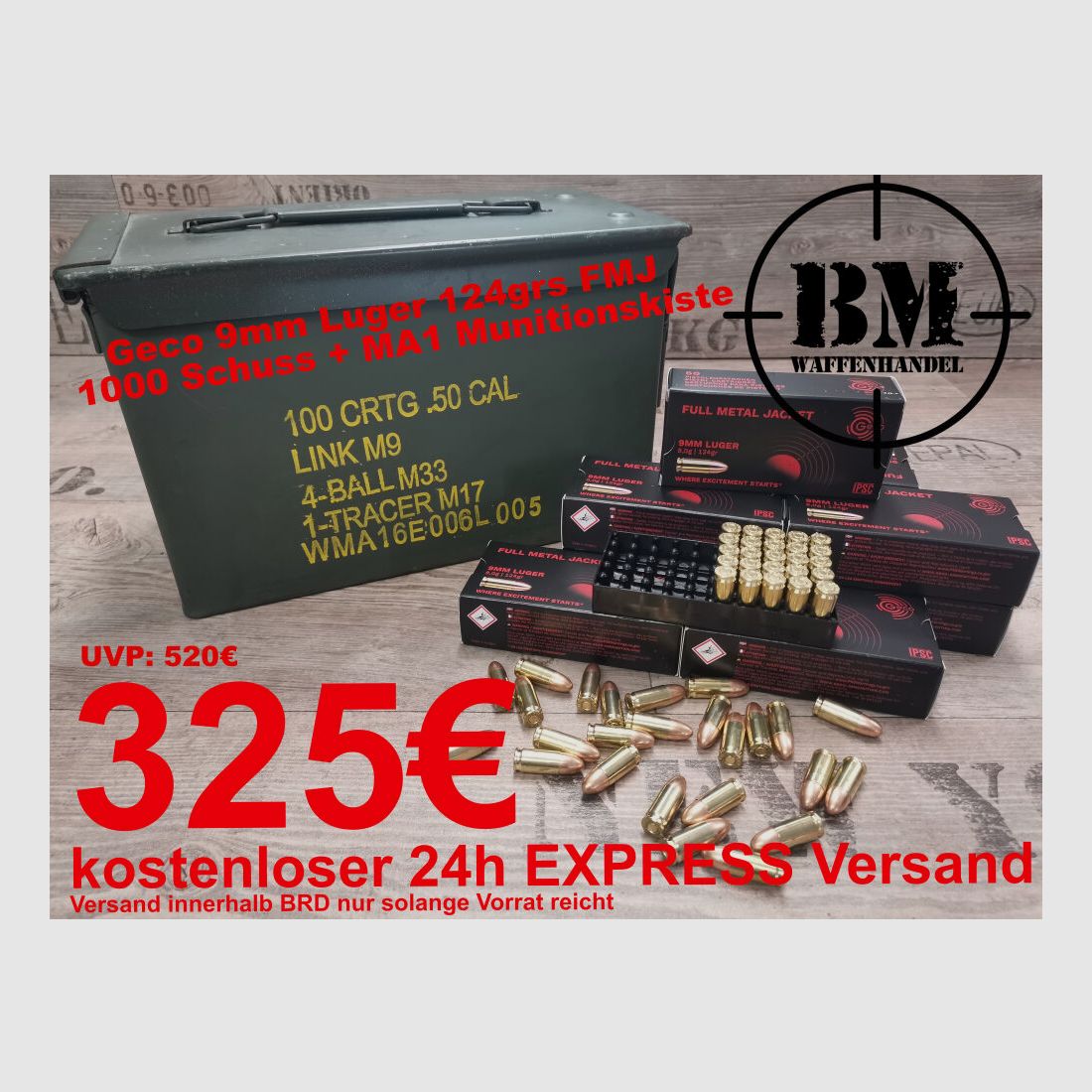 Geco 9mm 1000 Schuss + Kiste + KOSTENLOSER EXPRESS VERSAND