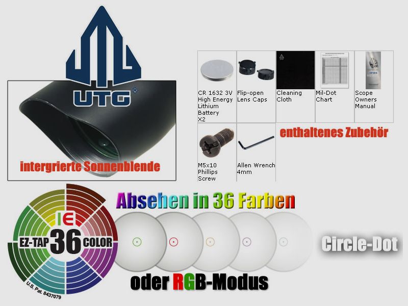 UTG Compact Prismatic 4X32 T4 Scope, 36-Color T-DOT Zielfernrohr, NEU & OVP