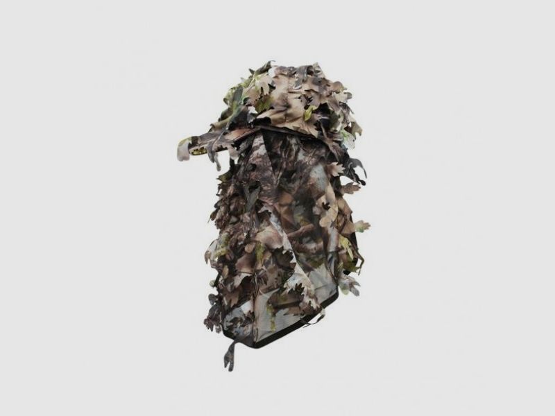 Cappello mimetico 3D con maschera per il viso e foglie, marrone – mimetizzazione del viso