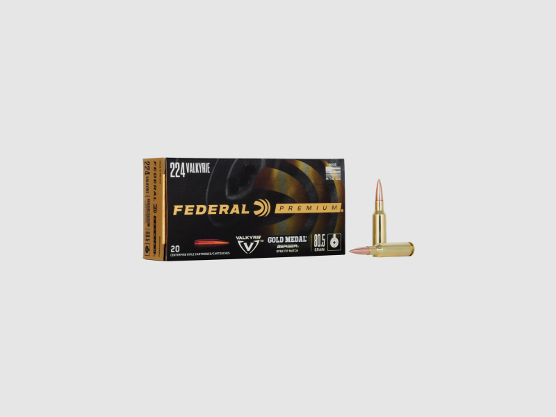 Federal Büchsenmunition Gold Medal .224 Valkyrie 5,2 g / 80 gr Berger BT Target