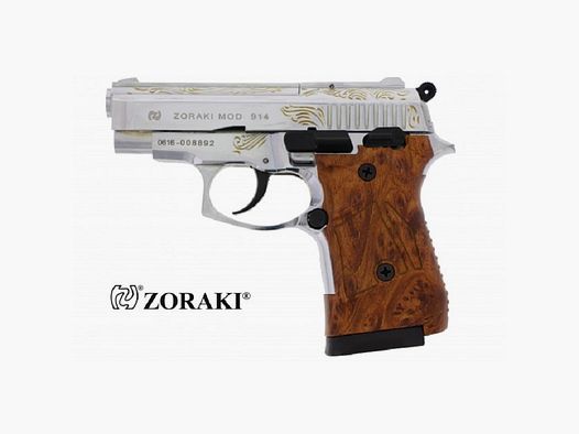 Buchner Zoraki 914 chrome and engraved 9mm PAK gas & signal weapons