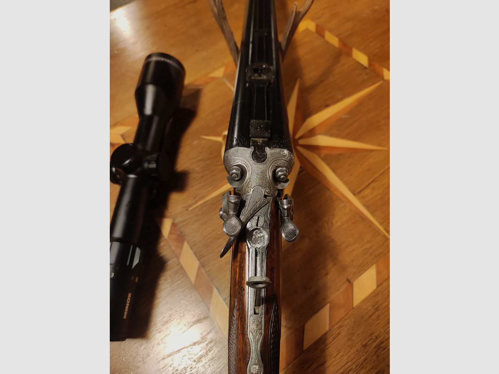 Neuwertiger Ferlacher Drilling 5,6x50R Mag 16/70 Hahndrilling Rouxverschluss kein Krieghoff Blaser Merkel Nimrod Suhl Simson Collath