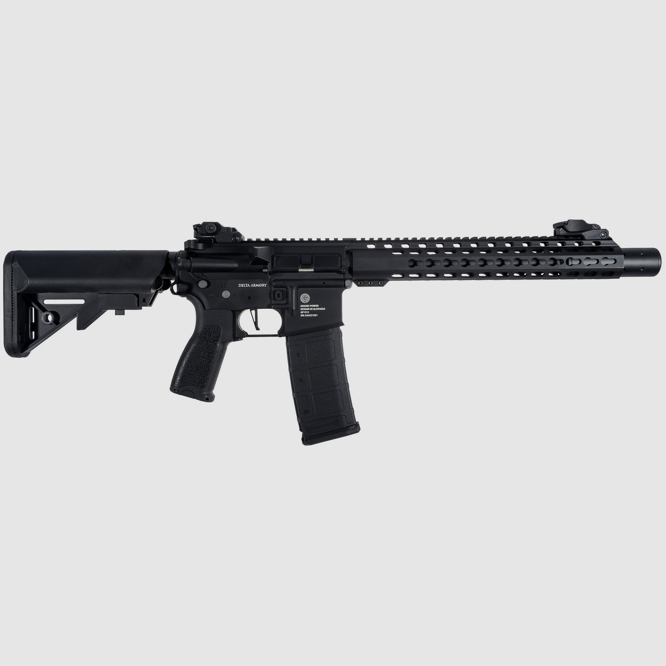 Grand Power AR15 SilentOps DMR ALPHA Vollmetall Delta Armory Schwarz S-AEG Airsoft Gewehr Frei ab 18 Jahren