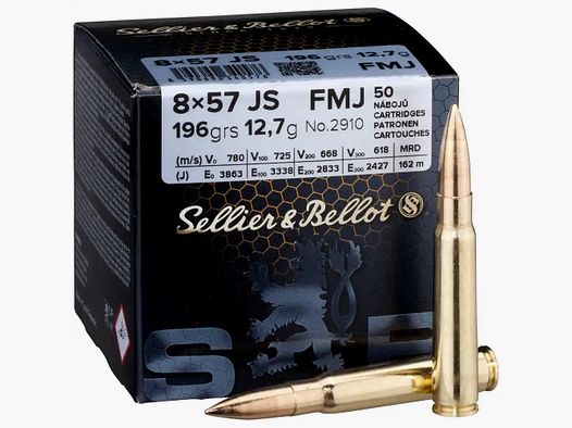 Cartouche de Fusil S&B Cal. 8x57 JS Full Metal Jacket 12,7g/196grs.