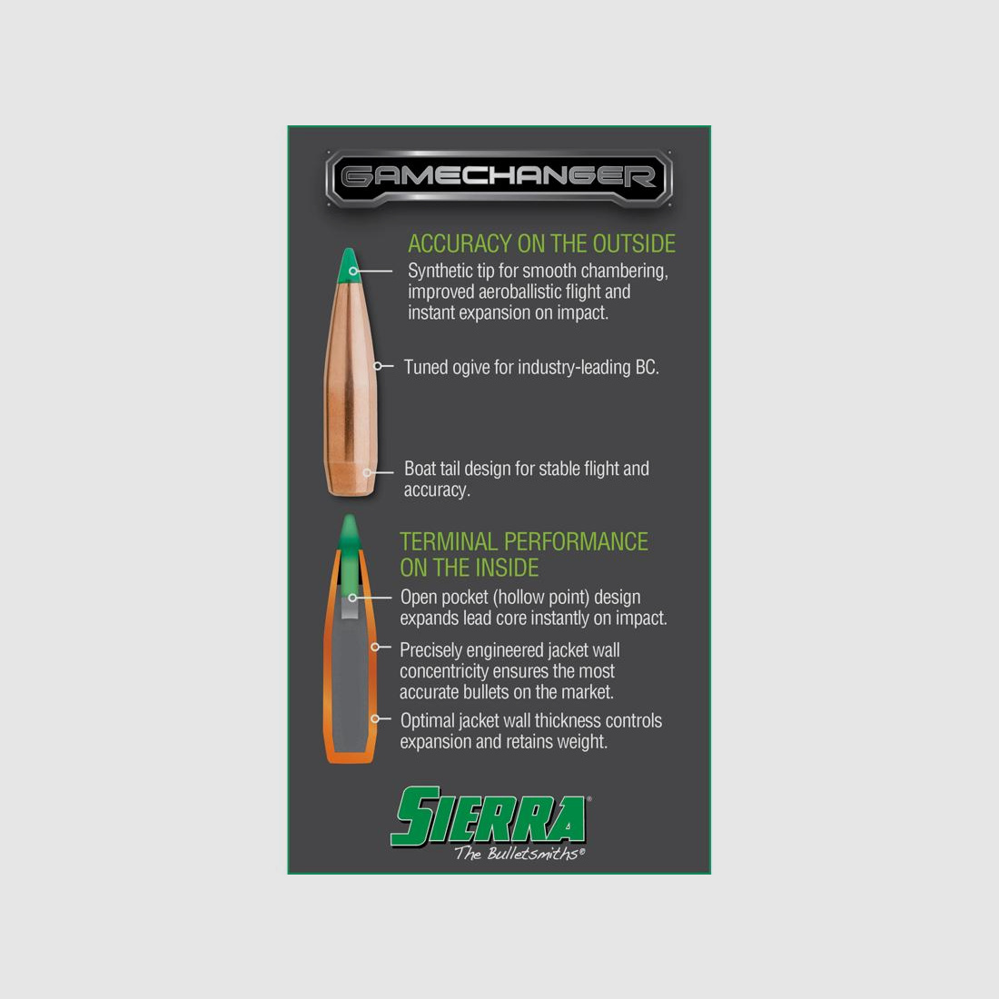 Bala Sierra .30/.308 165GR Tipped Game King / Game Changer 100 piezas