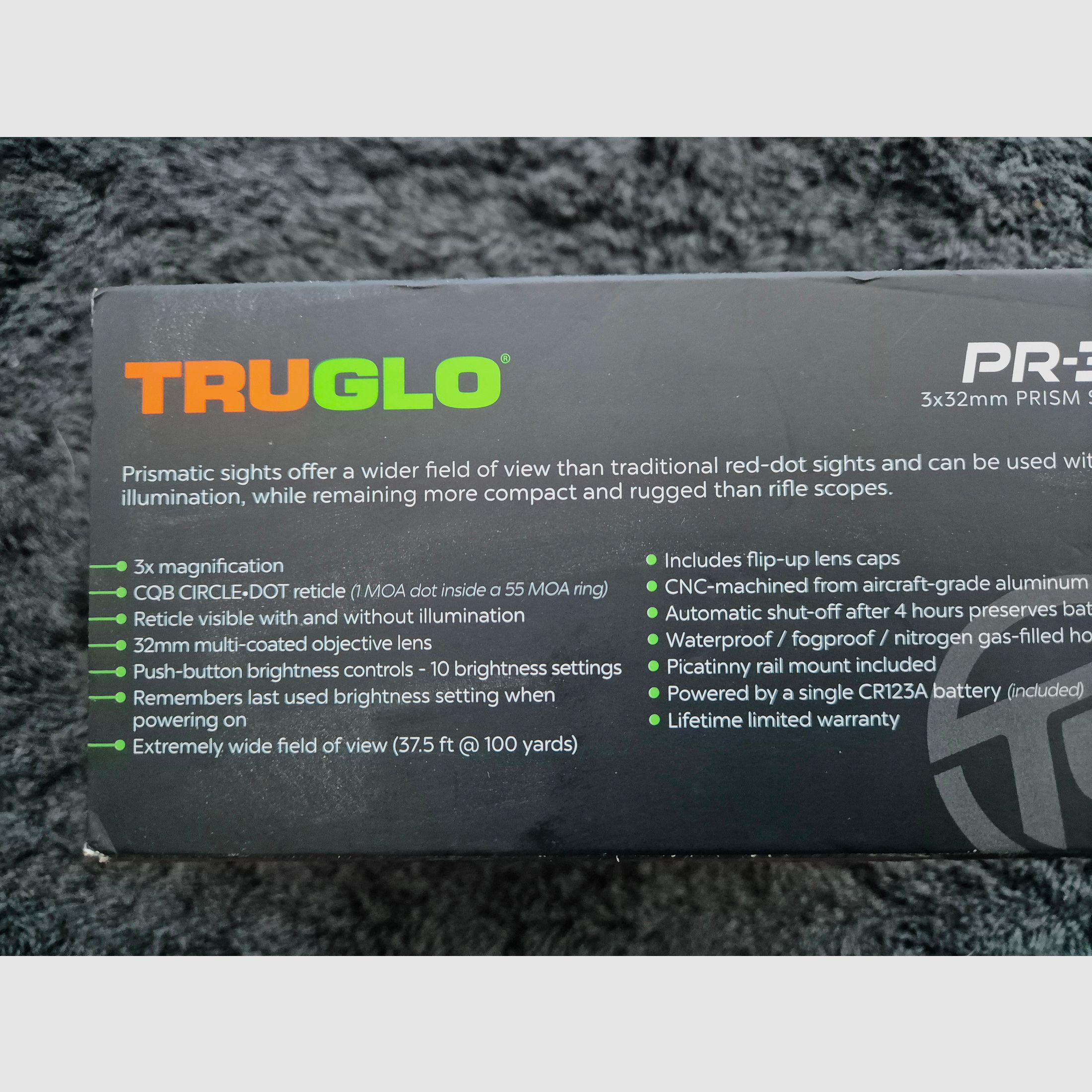 Original Truglo Prisma pr3 3x32mm Jagd taktisches Gewehr Fernrohr beleuchtet 6 moa absehen rot punkt visier