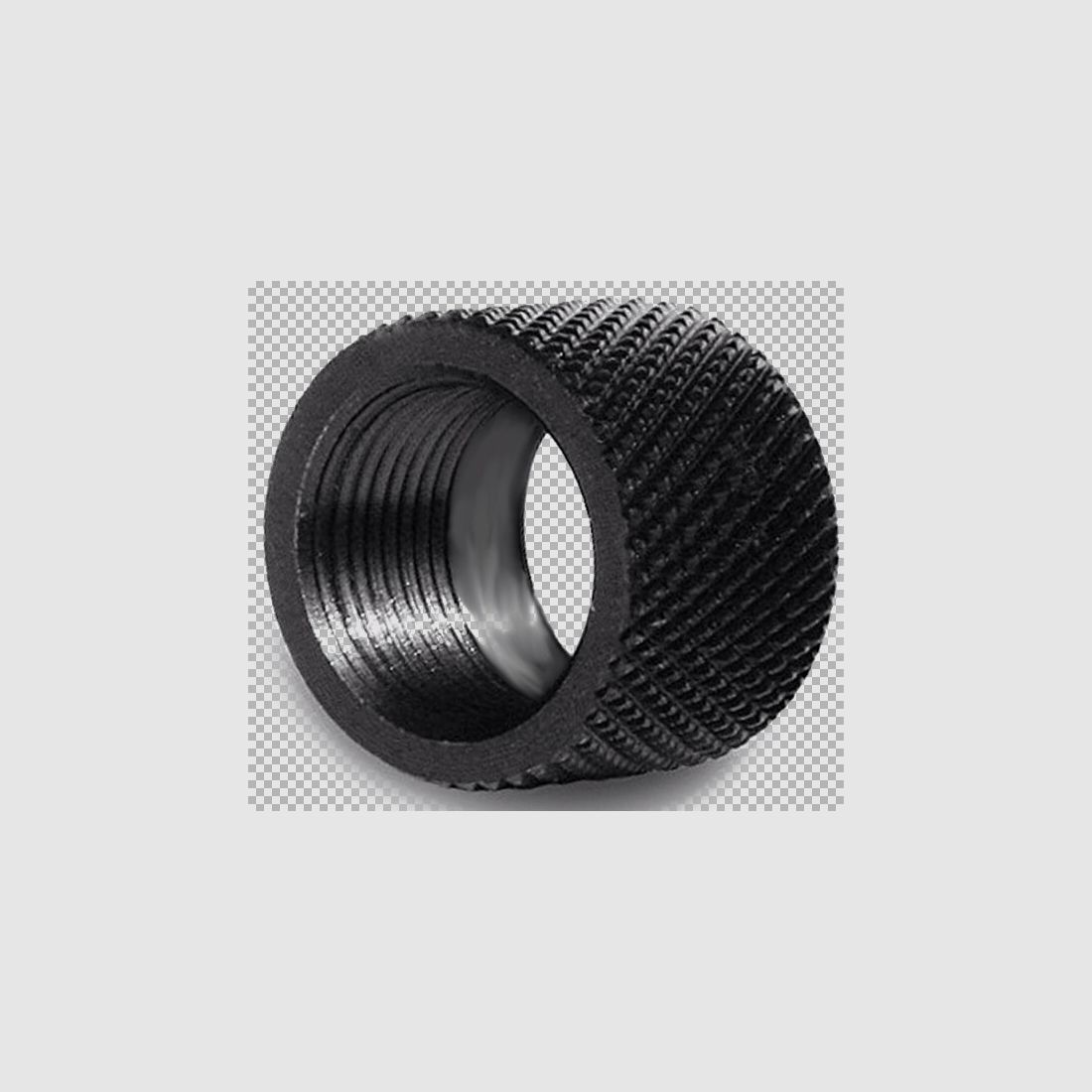 Gewindeschutz Mutter, Schalldämpfer, Stahl brüniert, gerändelt. Für Laufgewinde M12 bis M18