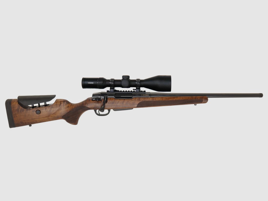 Brenner Komplettpaket: BR20 L.E. (Nussbaum, verstellbarer Schaftrücken) mit Hawke 3-12x56, Bild 3 von 7